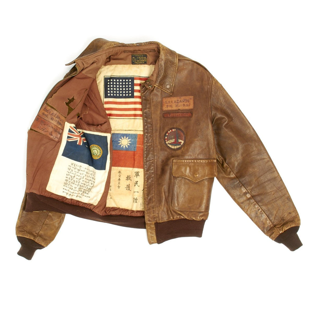 Original U.S. WWII Named China Burma India Theater A2 Leather Flight Jacket Original Items