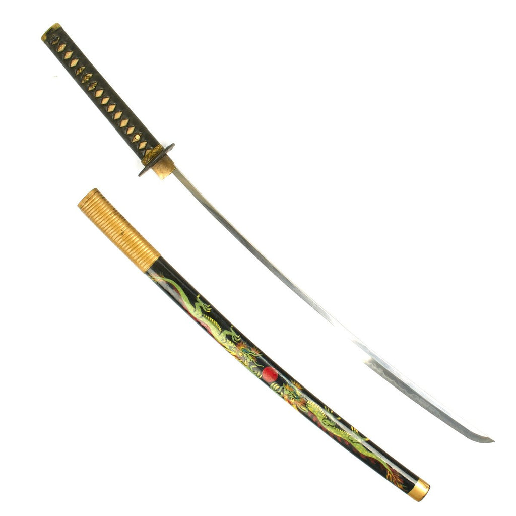 Original WWII Japanese Katana Samurai Sword - Handmade Signed Blade with Painted Scabbard Original Items