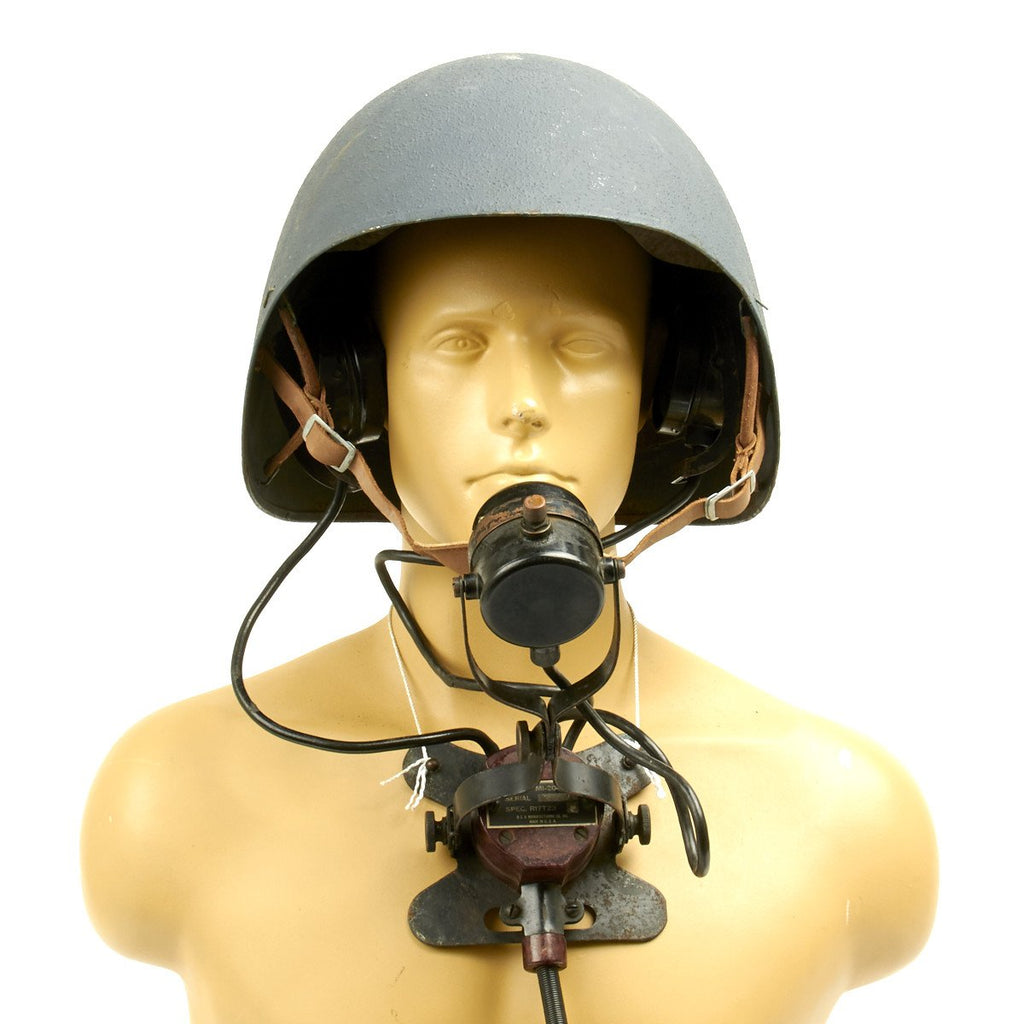 Original U.S. WWII Navy USN MK2 Talker Flak Helmet with Headset and Microphone Original Items
