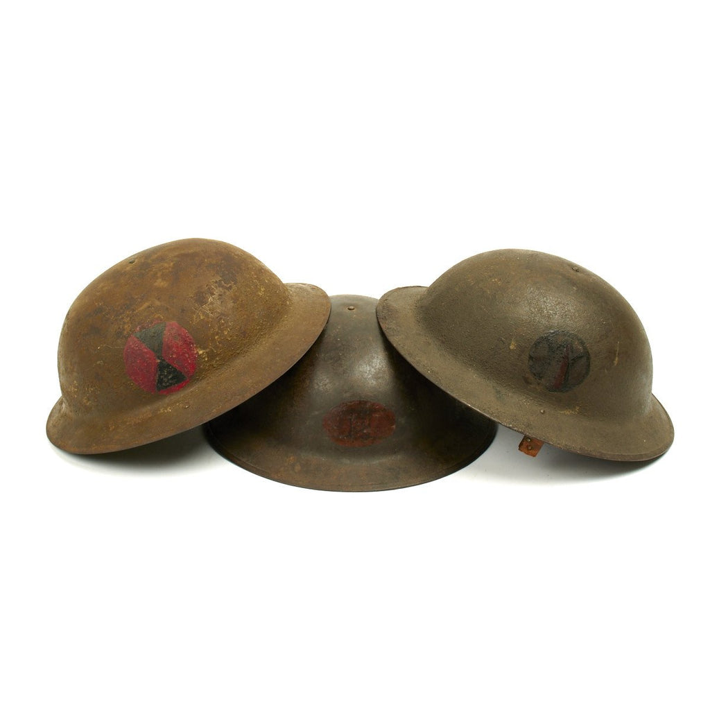 Original U.S. WWI M1917 Doughboy Divisional Helmet Collection - Set of 3 Original Items