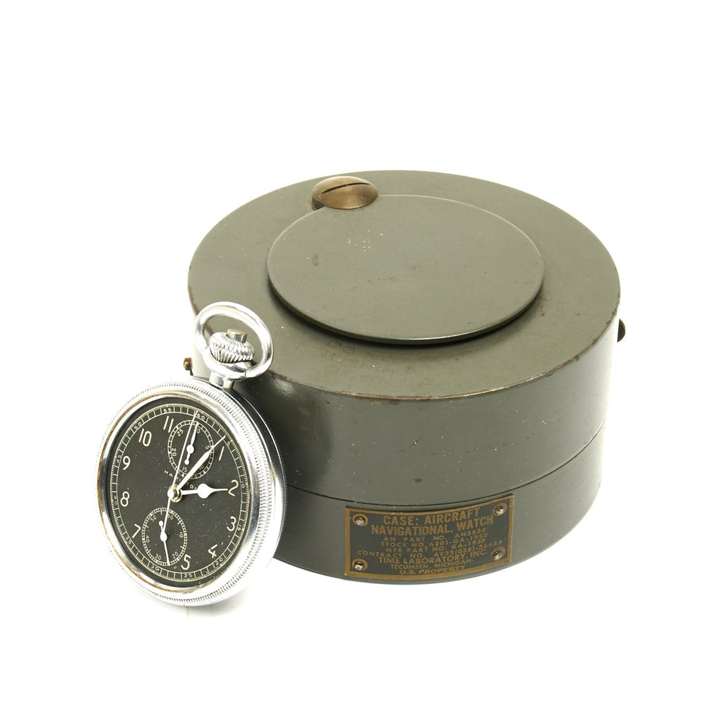 Original WWII USAAF Hamilton AN5742 Navigator Pocket Watch with Steel Aircraft Case Original Items