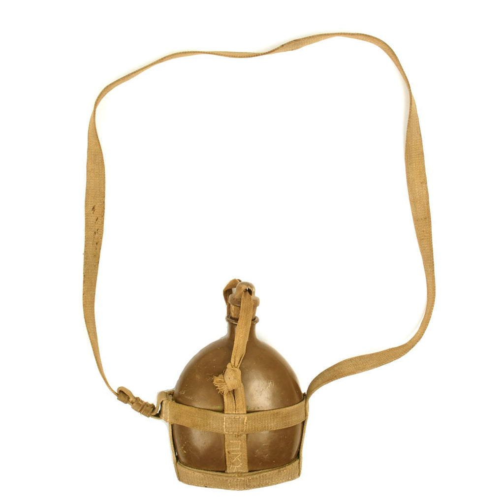 Original Japanese WWII 1942 Dated Aluminum Canteen with Named Carrier Original Items