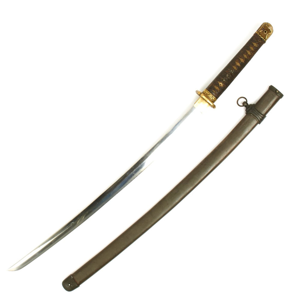 Original WWII Japanese Army Officer Katana Samurai Sword with Steel Scabbard- Handmade Signed Blade Original Items