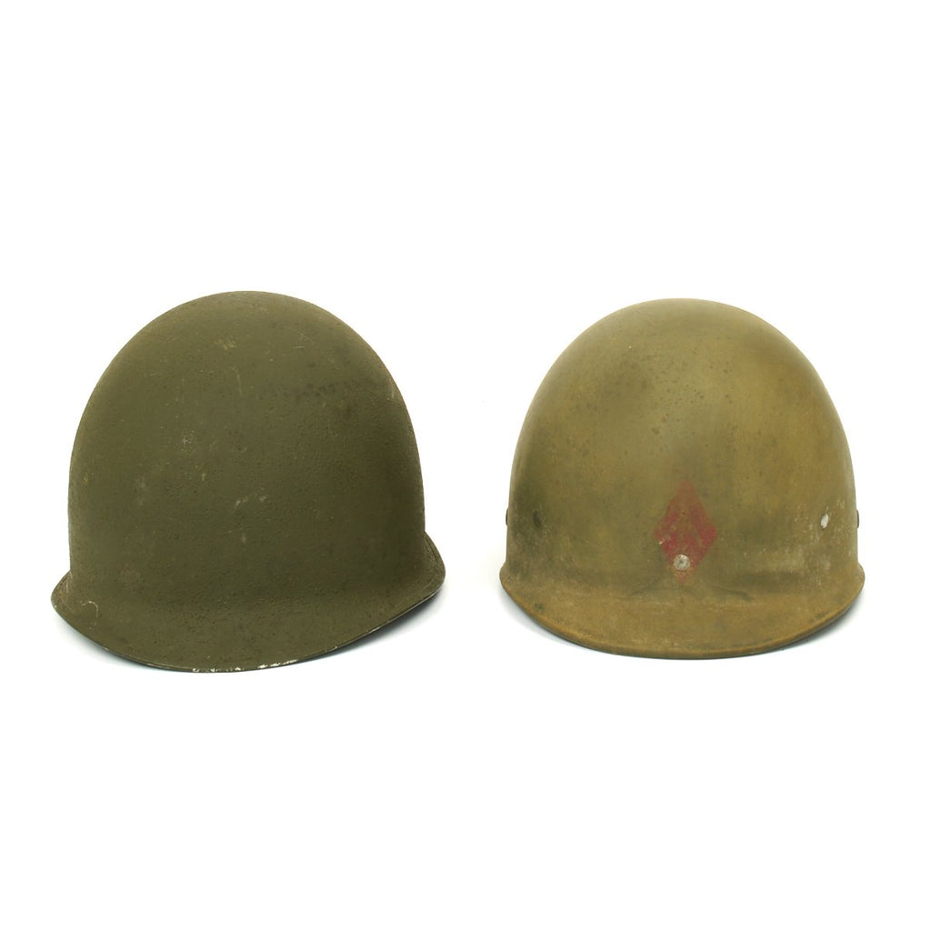 Original U.S. WWII 5th Infantry Division Named 1943 M1 McCord Fixed Bale Front Seam Helmet with Hawley Liner Original Items
