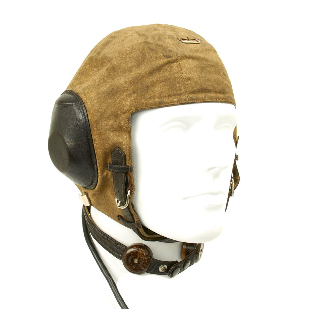 Original WWII German 1938 Luftwaffe LKP S101 Summer Pilot Flying Helmet with Throat Microphone and Earphones Original Items