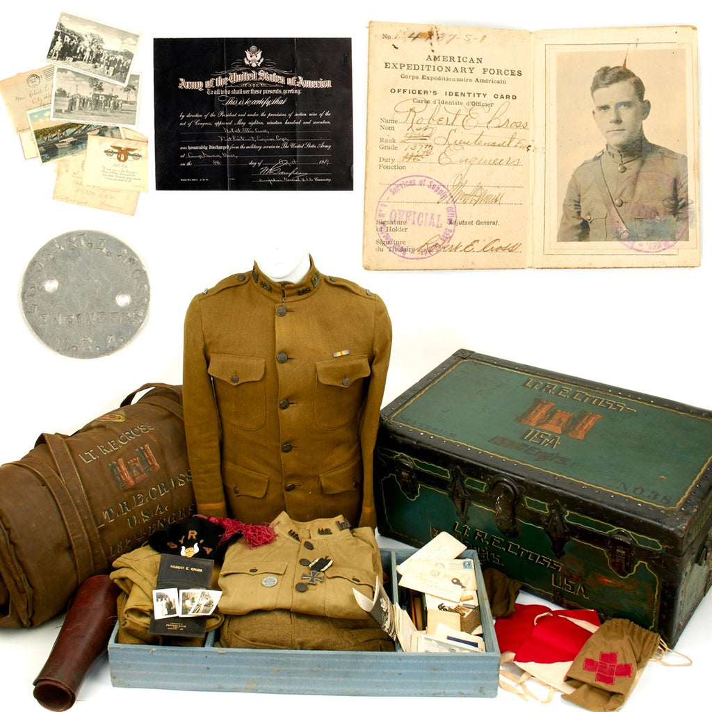 Original U.S. WWI Army Officer Engineer Named Painted Trunk Grouping Original Items