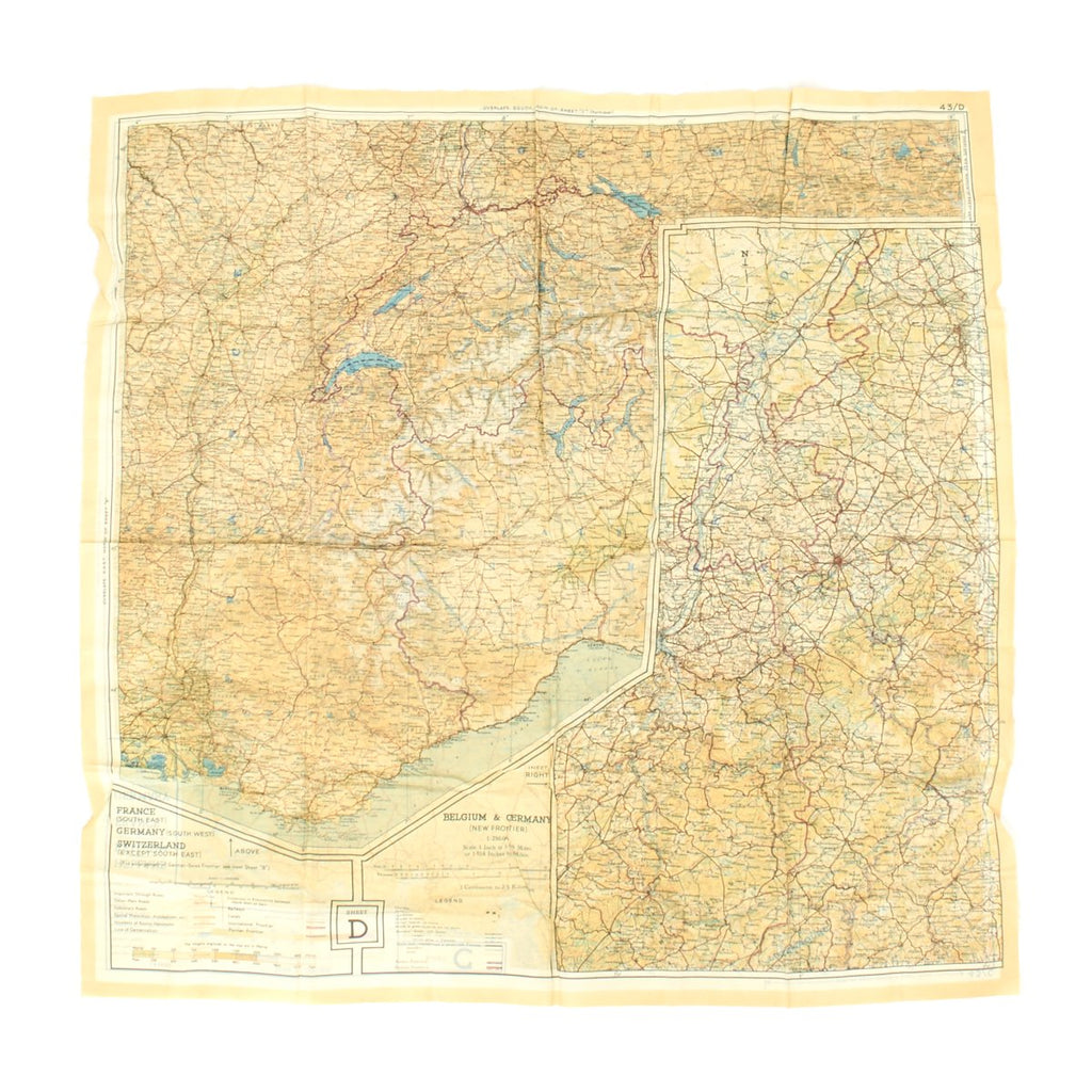 Original U.S. WWII Two-Sided Color Silk Escape Map of Western Europe 43/C 43/D Original Items
