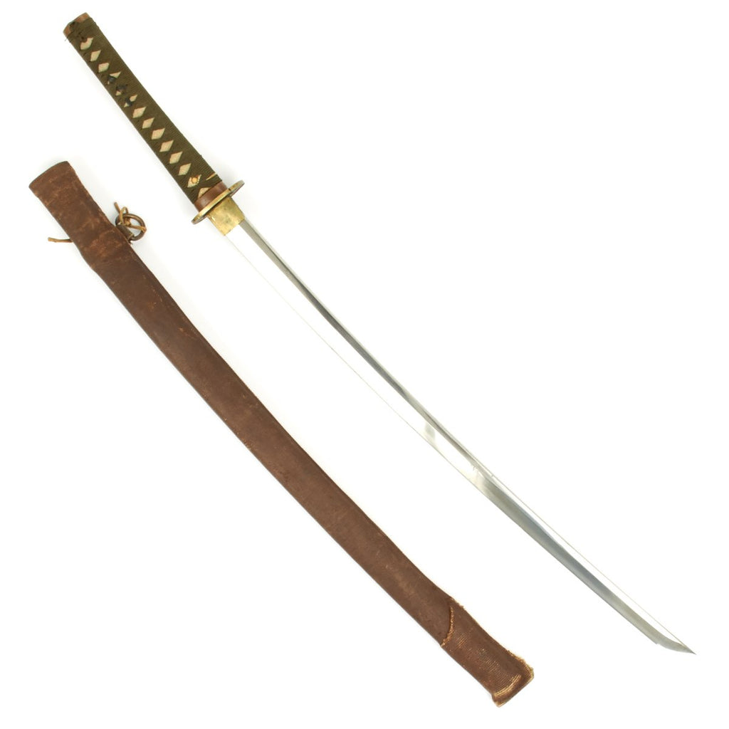 Original WWII Japanese Army Officer Katana Samurai Sword with Wood Scabbard and Canvas Cover- Handmade Signed Blade Original Items