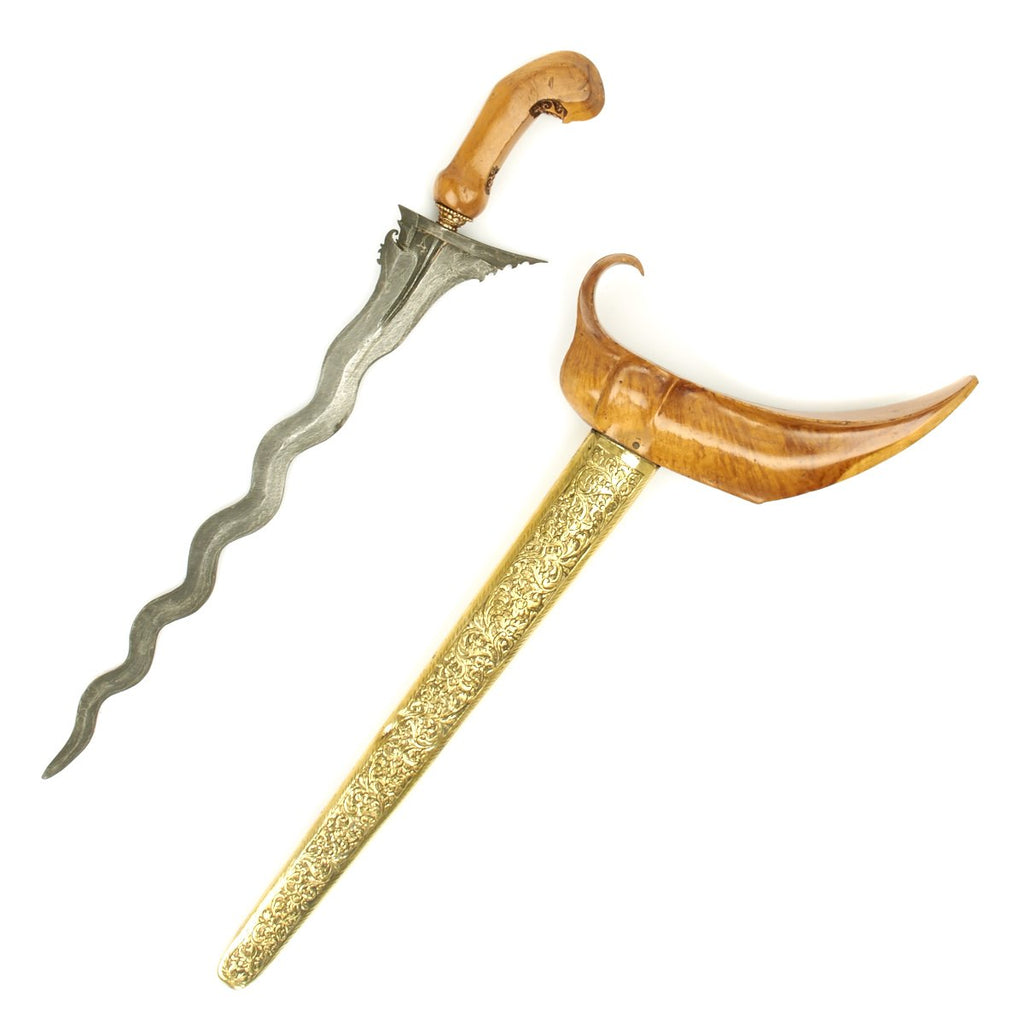 Original Dutch East Indies Kris Dagger with Brass Overlay Scabbard Circa 1880 Original Items