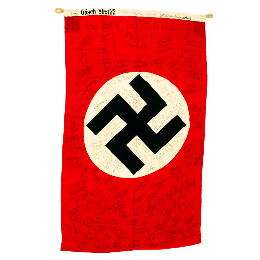 Original German WWII USGI 901st Field Artillery Signed Kriegsmarine Naval Jack Flag - Dated May 1st 1945 Original Items