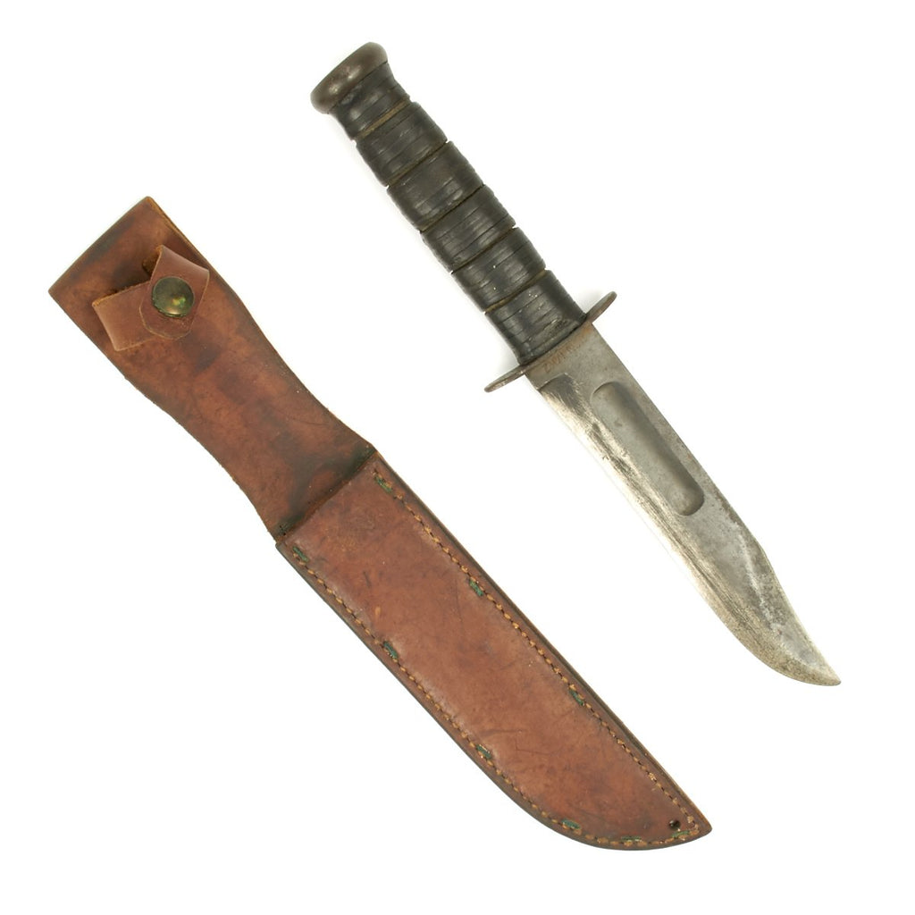 Original U.S. WWII KA-BAR USN MK2 Fighting Knife with Leather Scabbard Original Items