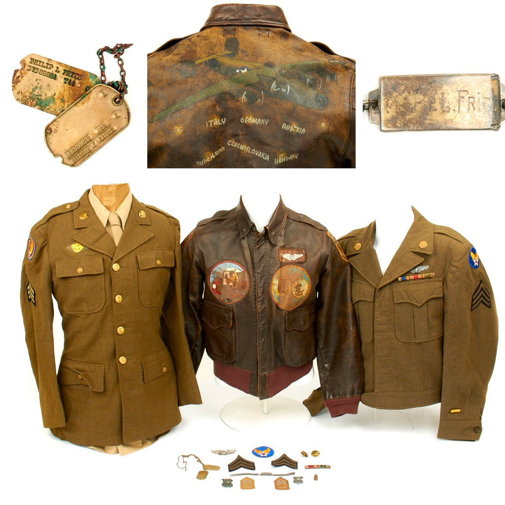 Original U.S. WWII B-24 Liberator 484th Bombardment Group Named Grouping with Painted A2 Jacket and Italian Made Patches Original Items