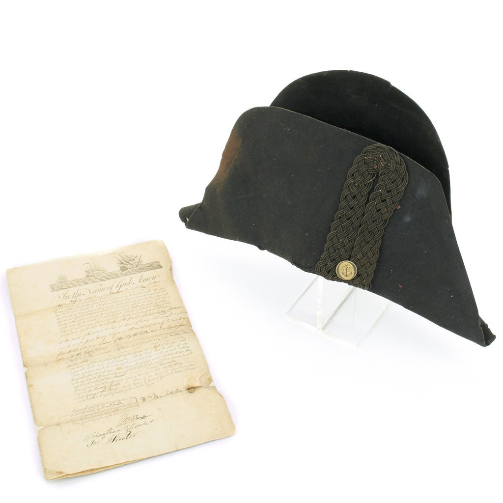 A military interest British Royal Navy officer's bicorn hat retailed by A military interest British Royal Navy officer's bicorn hat retailed by