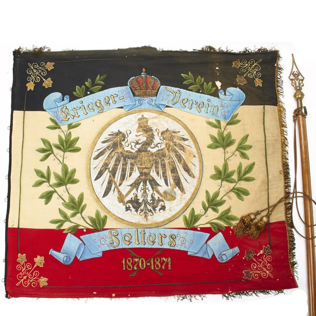 Original Imperial German Franco-Prussian War Veterans Flag and Staff Dated 1870-1871 Original Items