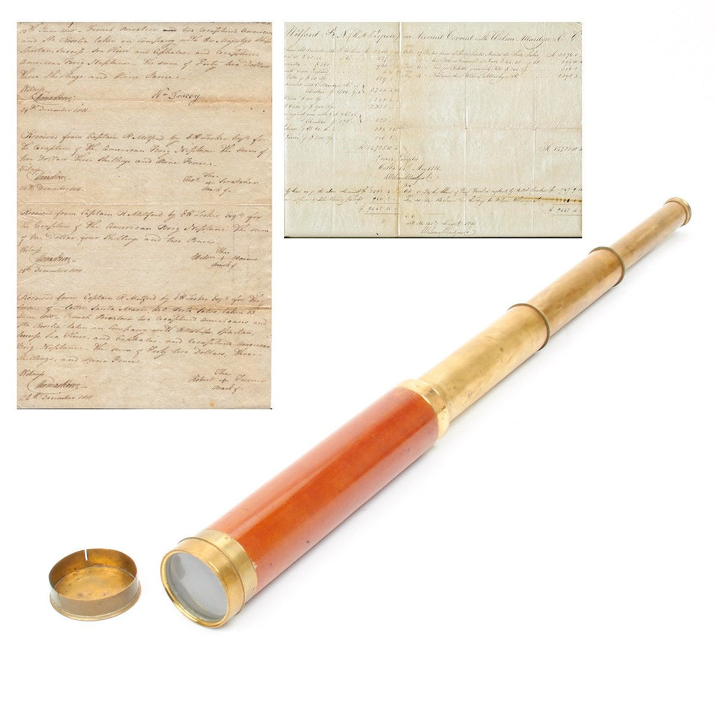 Original British Napoleonic Brass Naval Telescope Inscribed to Capt Henry Mitford with Documents - Dated 1800 Original Items