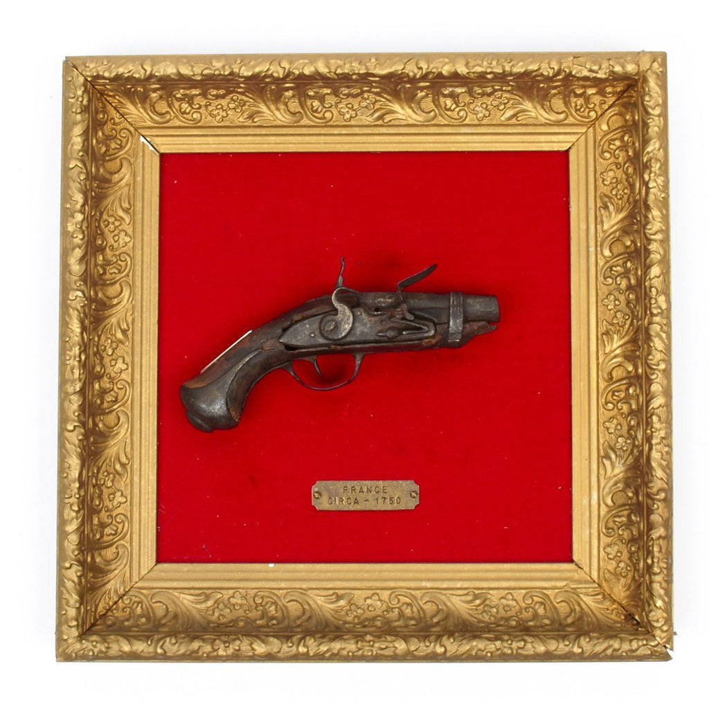Original French Relic Flintlock Pistol Marked Hougoumont in Frame- Circa 1750 Original Items