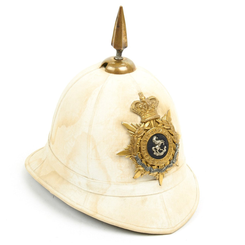 Original British Victorian Era Officer Spiked Pith Helmet - Queen Own Royal West Kent Regiment - Circa 1882 Original Items
