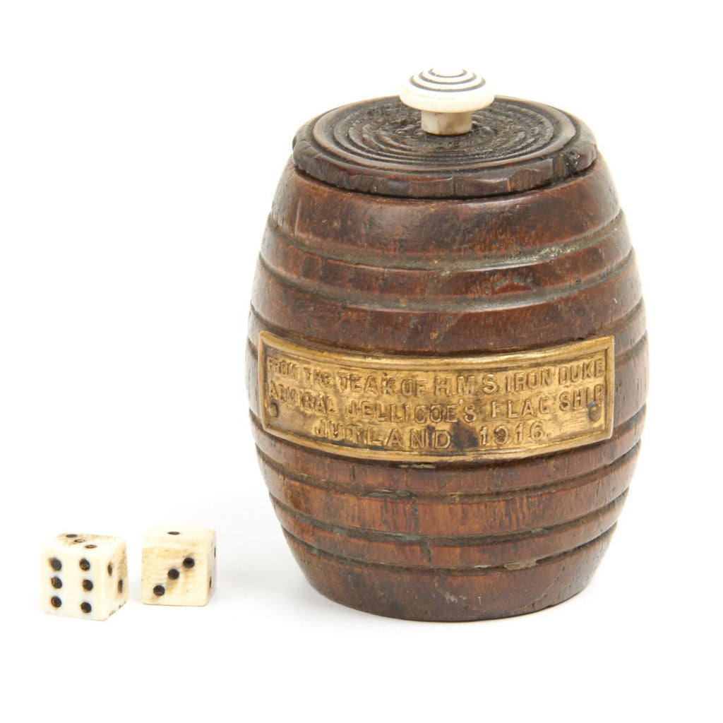Original WWI Dice Set and Shaker Constructed from Wood of the H.M.S IRON DUKE Original Items