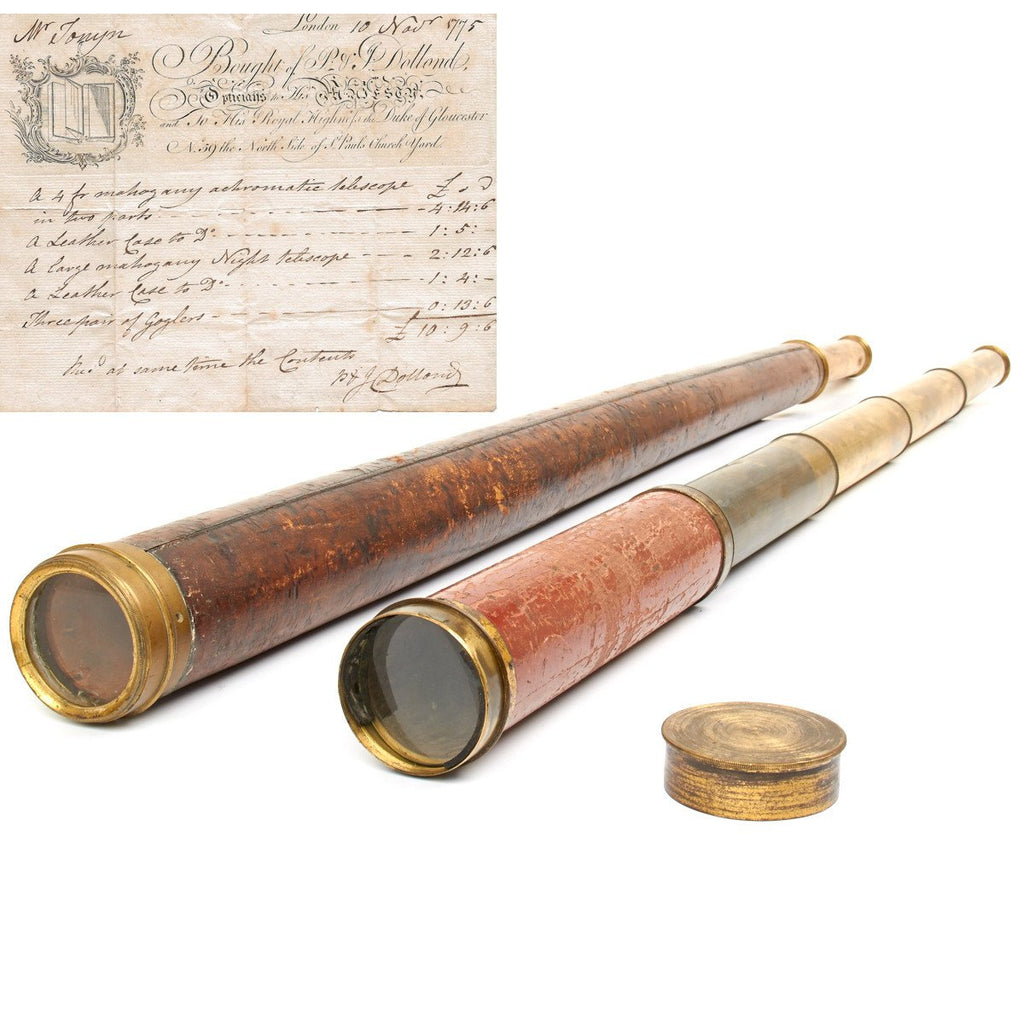 Original British Named Telescopes by Dollond of London with Original Receipt Dated 1775 Original Items