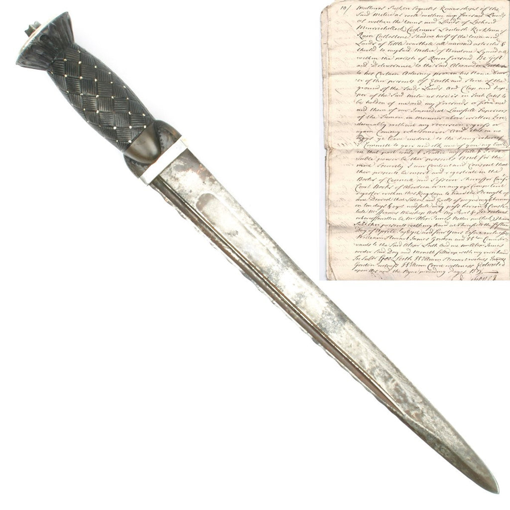 Original Circa 1740 Scottish Silver Mounted Dirk Marked Leith Hall with Twelve-Page Document Original Items