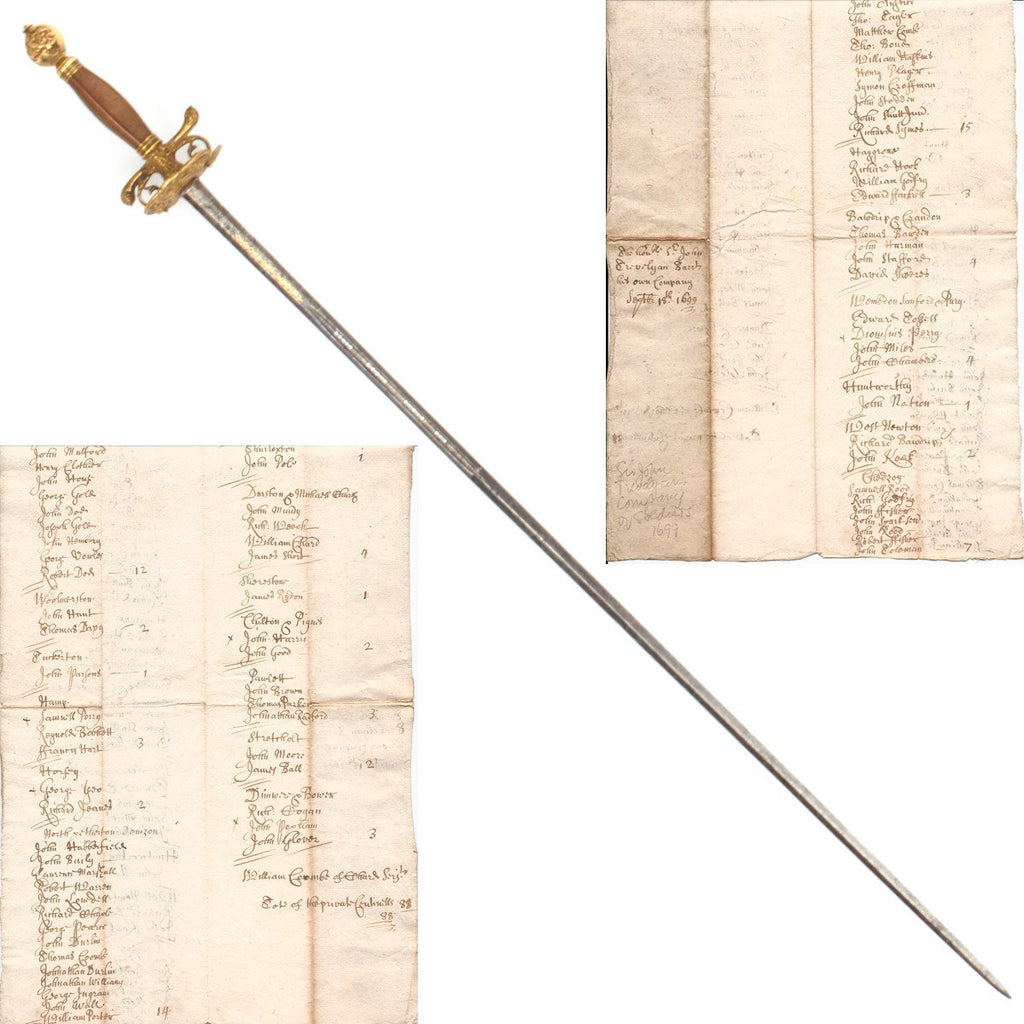 Original British Named Small Sword with 1699 Dated Militia Roll Original Items