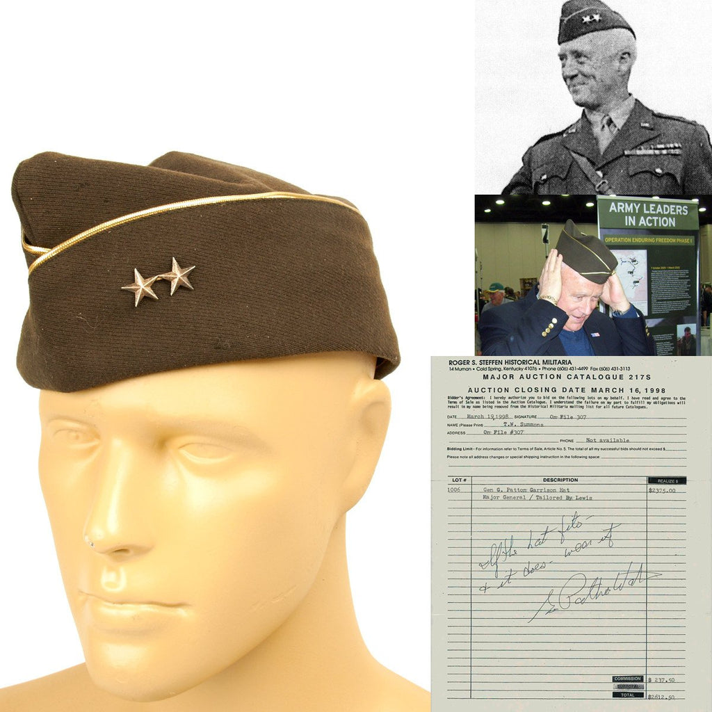 Original U.S. WWII Garrison Cap Named to Two Star Major General George S. Patton with Auction Receipt Original Items