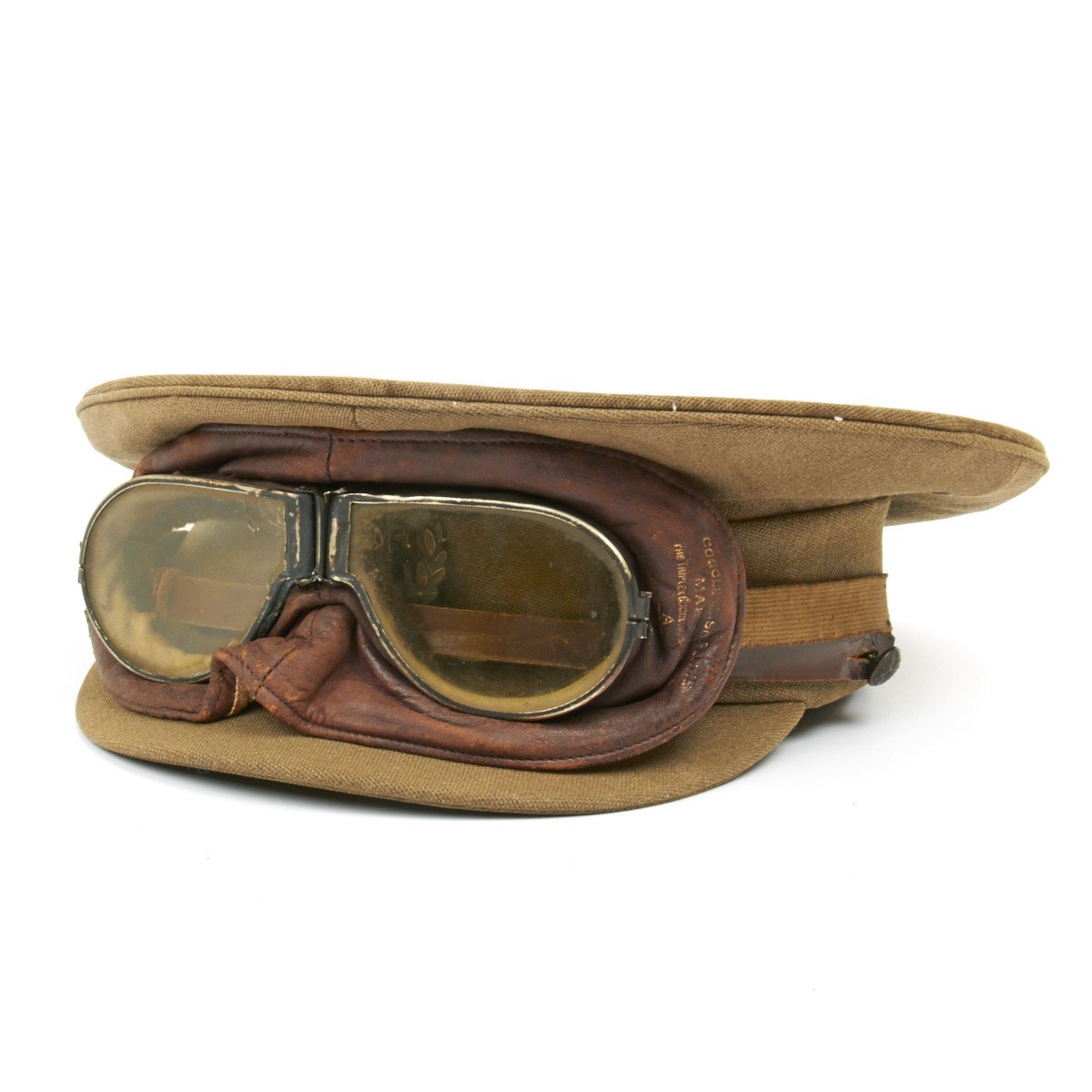 ww1 pilot goggles Original British WWI Royal Flying Corps Aviator Visor Cap with Triplex MkII Flying Mask Goggles