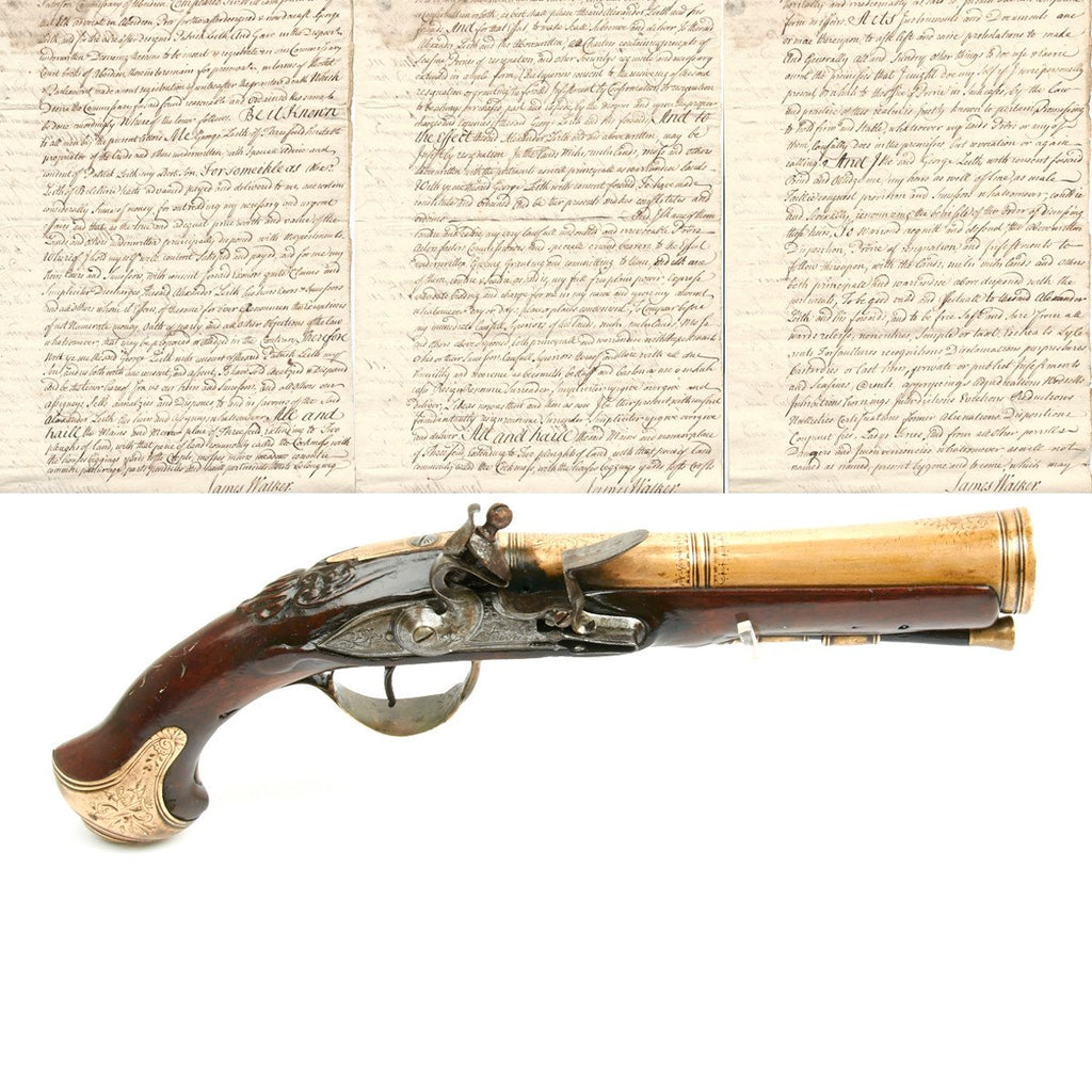 Original Scottish 18th Century Flintlock Brass Barrel Blunderbuss Pistol - by Segallas of London with Document Original Items