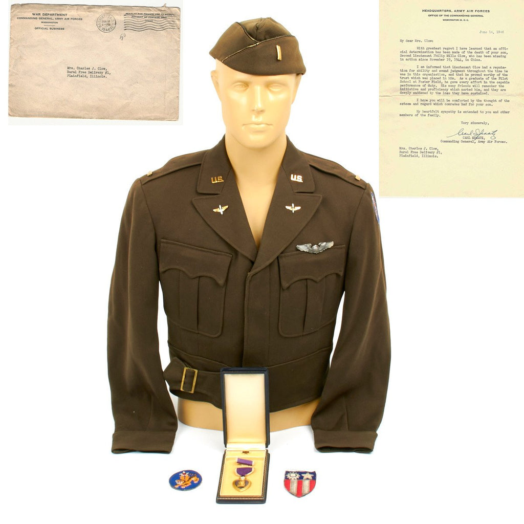 U.S. WWII Army Air Force Flying Tigers Named Uniform Set with Carl Spaatz Signed Determination of Death Letter Original Items