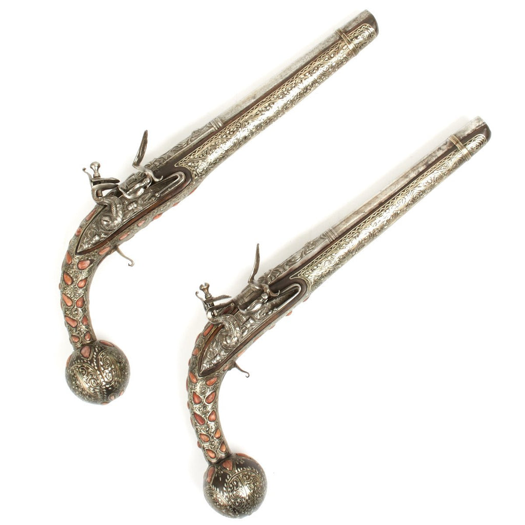 Original Ottoman Empire 1815 Pair of Flintlock Ball Butted Pistols Original Items