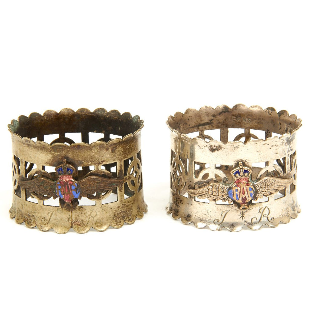 Original WWI 1918 British RAF Cypher Silver Napkin Ring Pair Original Items