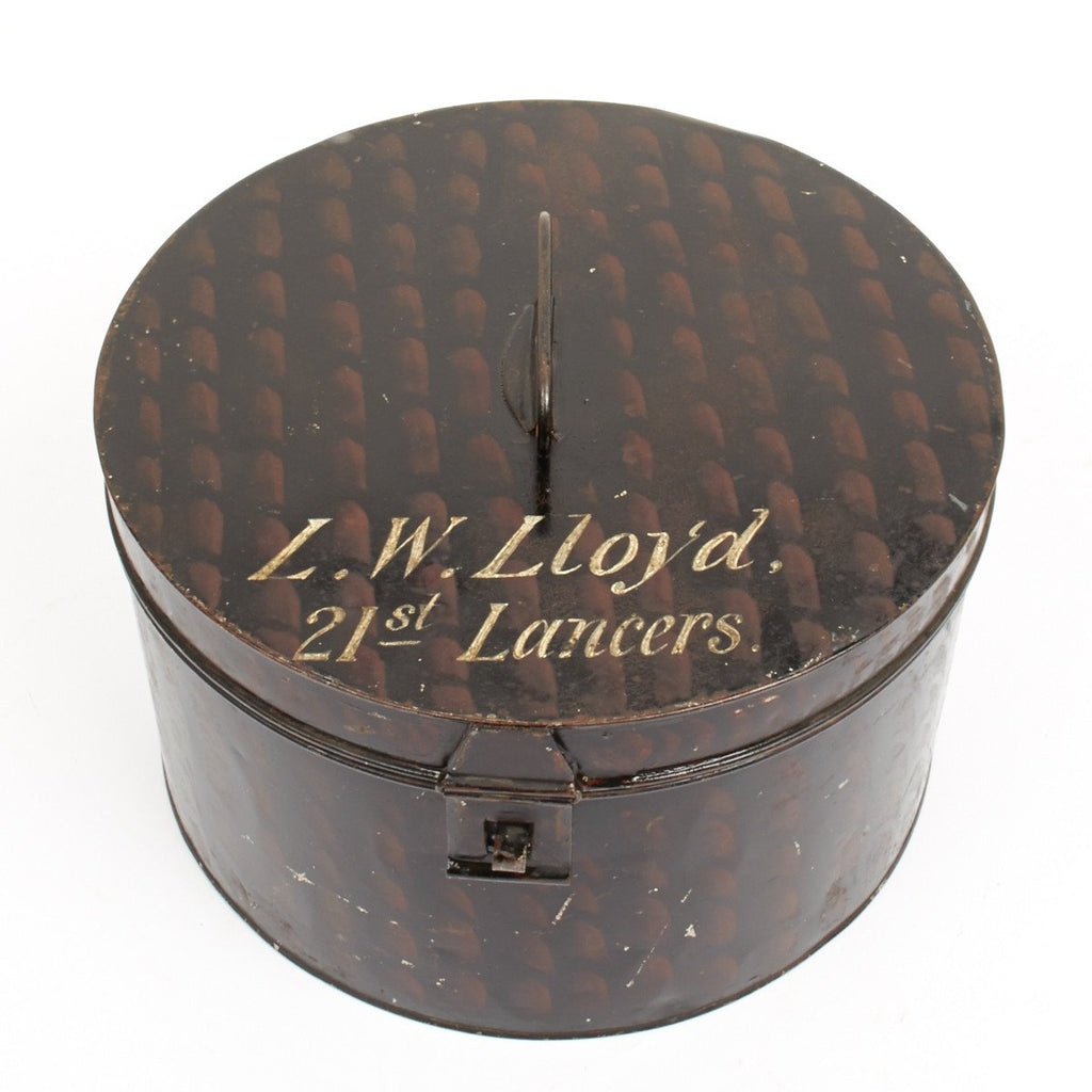 Original Pre-WWI 21st Lancers Named Officer Hat Transit Tin Original Items