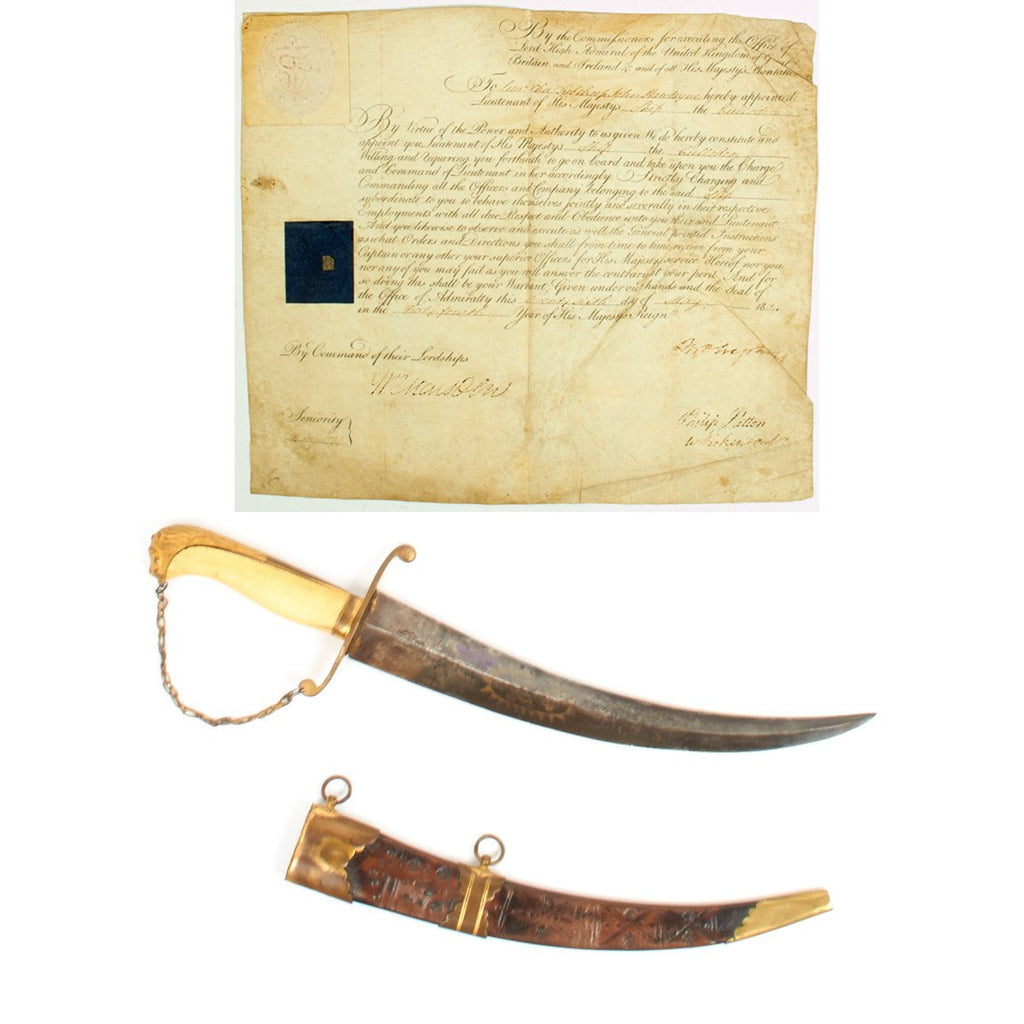 Original British 1804 Napoleonic Named Midshipman Dirk with Commission - HMS Culloden Original Items
