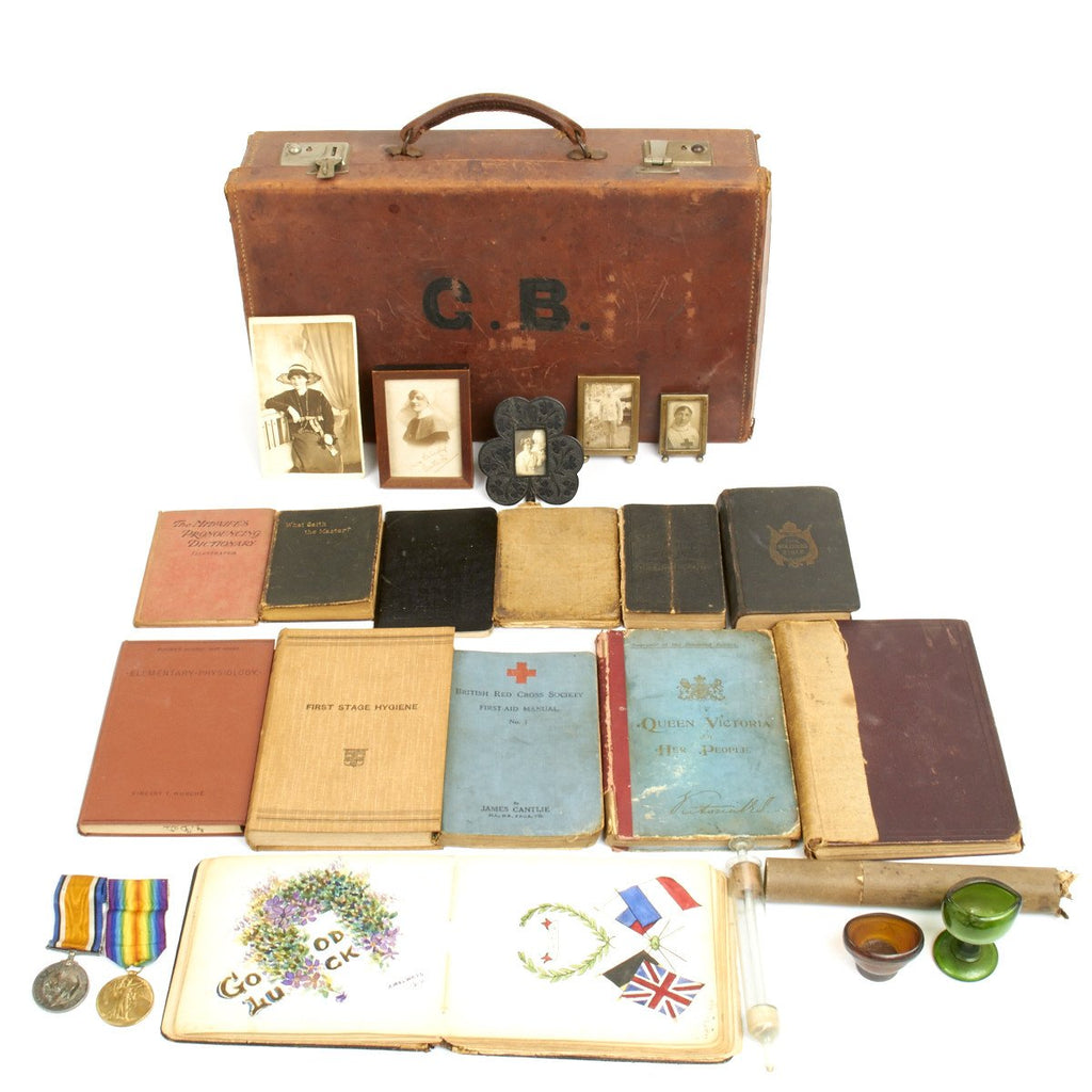 Original British WWI Nurse Named Medical Kit Grouping in Case with Amazing Autograph Book Original Items