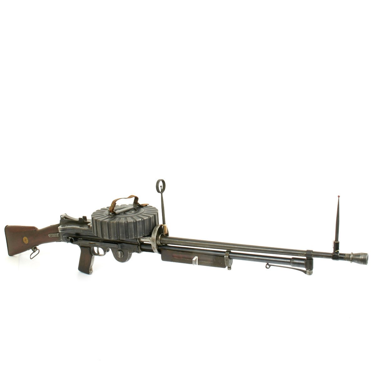 Original British WWI Lewis Aircraft Gun Modified for WWII Home Guard with 97 Round Drum Magazine – International Military Antiques