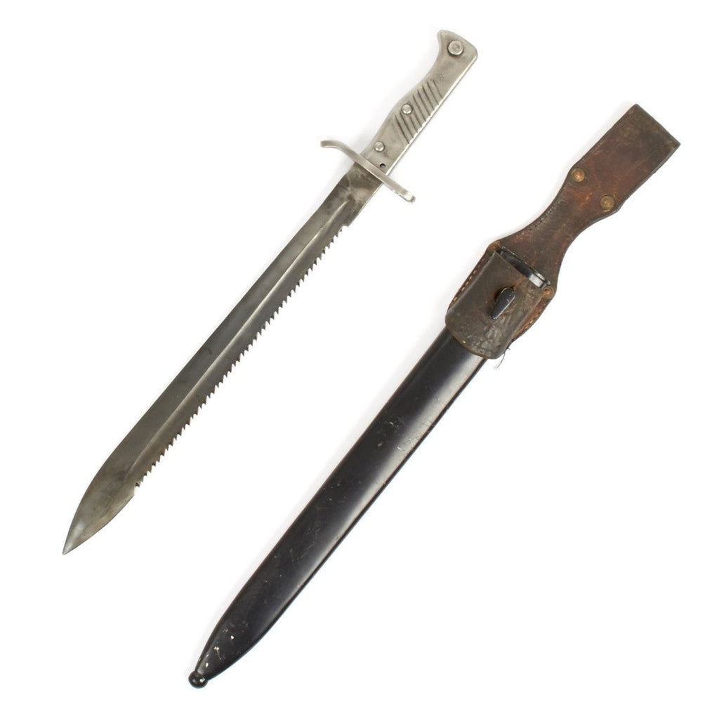 Original German WWI Ersatz Sawback Bayonet with Steel Scabbard and Frog Original Items