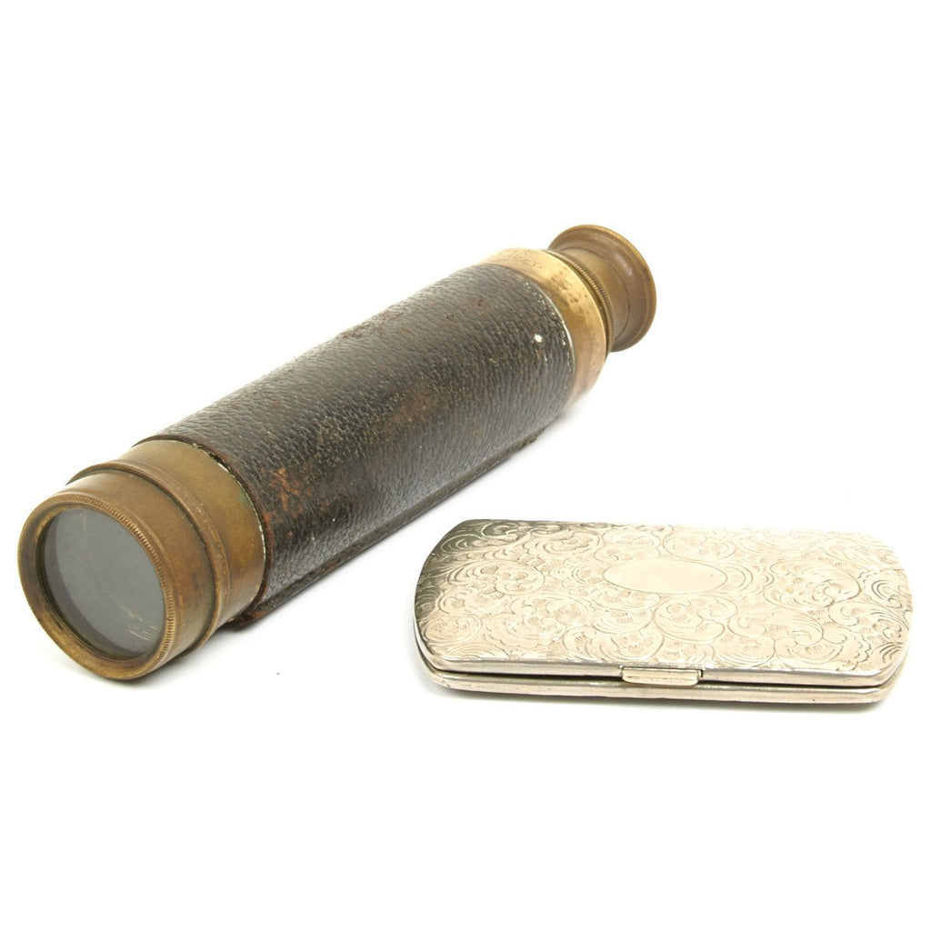 Original British WWI Royal Artillery Named Colonel Telescope and Silver Card Case - Dated 1917 Original Items