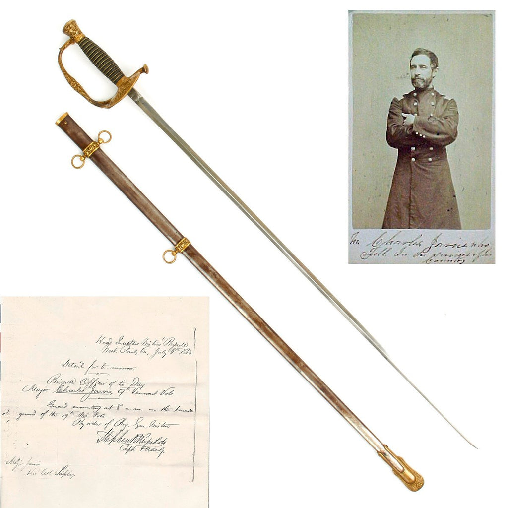 Original U.S. Model 1860 Staff and Field Officer Sword Named to Major Charles Jarvis 9th Vermont Infantry with Documents Original Items