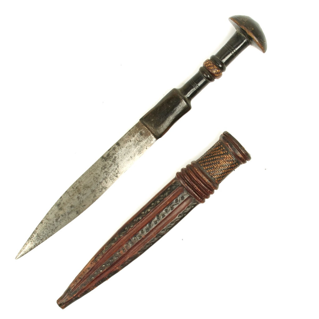 Original 1880 Sudanese Mahdi Dervish Dagger with Leather Wrapped Wood Grip and Scabbard Original Items