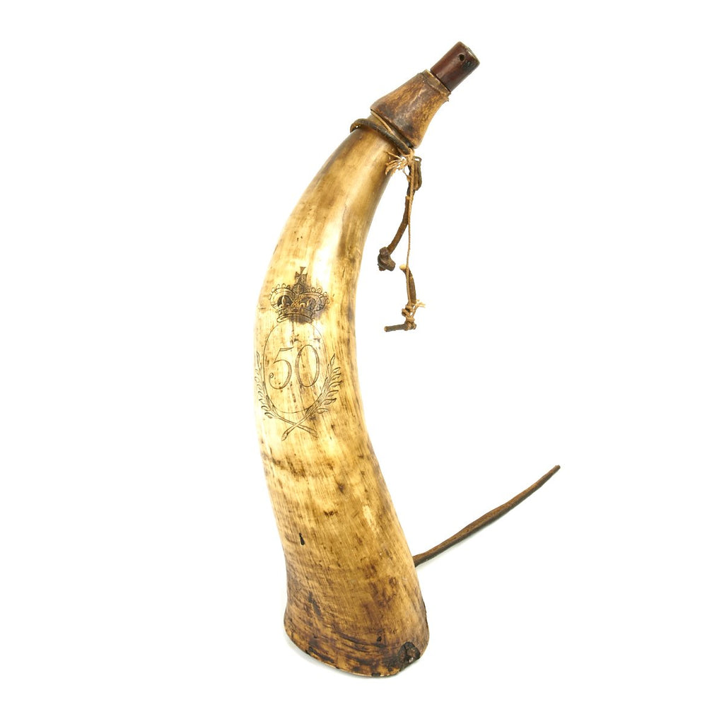 Original Napoleonic Wars British Powder Horn of the 50th Regiment of Foot Original Items
