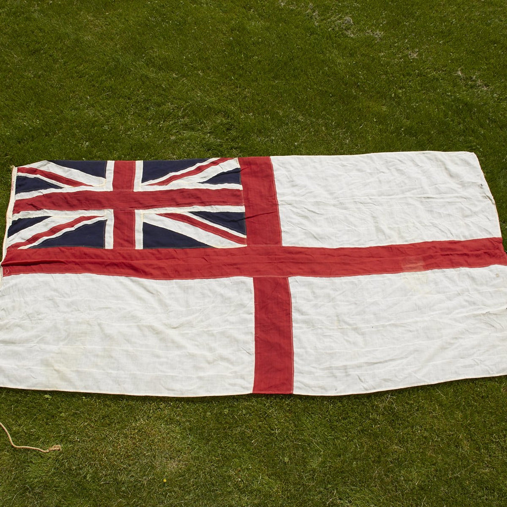 Original British WWII D-Day Landing White Ensign Battle Flag of the HMS Rodney Dated 1944 Original Items