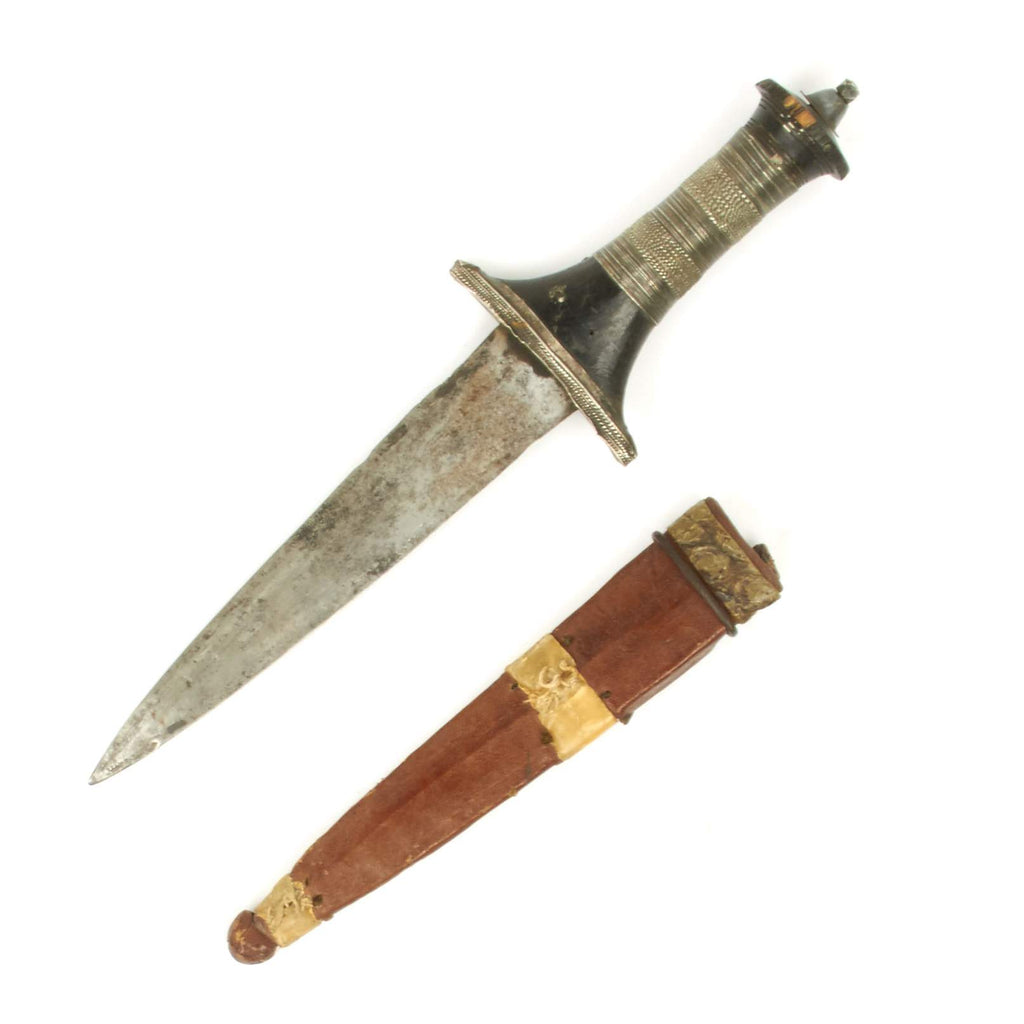 Original 1880 Sudanese Mahdi Dervish Dagger with Wire Wrapped Wood Grip and Leather Scabbard Original Items